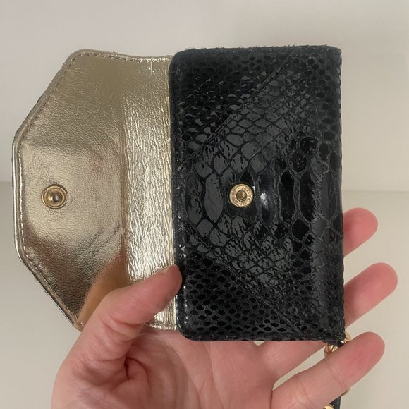 MICHAEL KORS Black Croc/Snake Mini Phone Wallet w/ Gold-tone Interior & Hardware - Picture 3 of 6